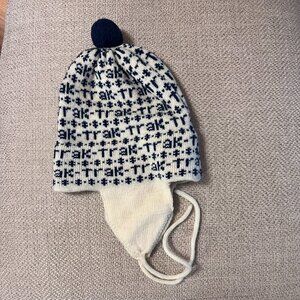 Vintage lamb's wool navy blue and white knit Nordic ski hat